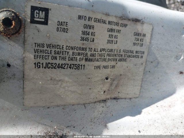 Продаж на аукціоні авто 2002 Chevrolet Cavalier, vin: 1G1JC524427475811, номер лоту: 45325112