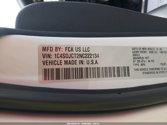 1C4SDJCT2NC222134 Dodge Durango R/t Awd
