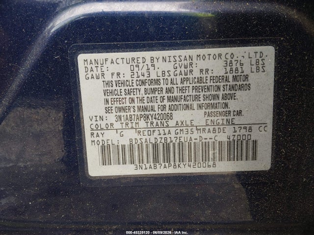 3N1AB7AP8KY420068 Nissan SENTRA SV