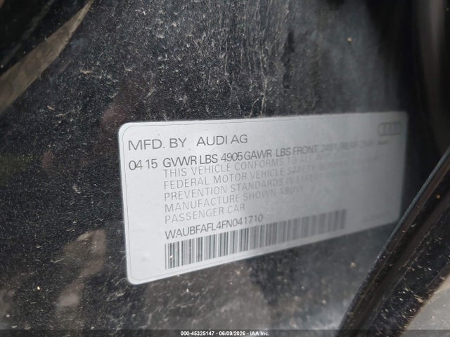 45325147 :رقم المزاد ، WAUBFAFL4FN041710 vin ، 2015 Audi A4 2.0t Premium مزاد بيع