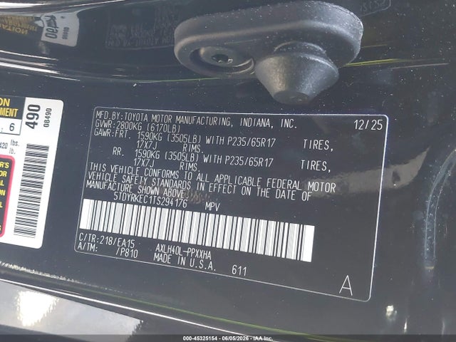 Aukcja sprzedaży 2026 Toyota Sienna Xle/autono-mass, vin: 5TDYRKEC1TS294176, numer aukcji: 45325154