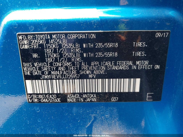 JTMYFREV9JJ725957 Toyota Rav4 Limited