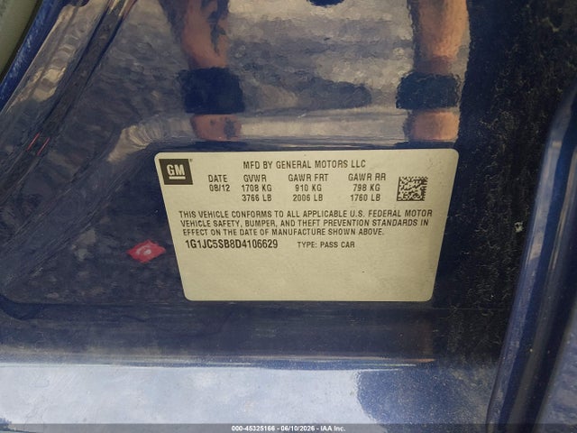45325166 :رقم المزاد ، 1G1JC5SB8D4106629 vin ، 2013 Chevrolet Sonic Lt Auto مزاد بيع