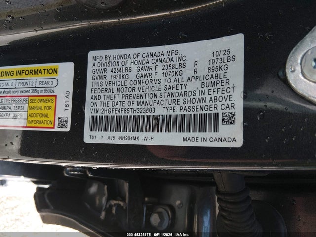 Aukcja sprzedaży 2026 Honda Civic Hybrid, vin: 2HGFE4F85TH323803, numer aukcji: 45325175