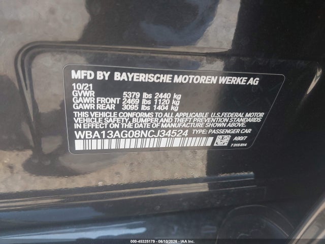 Aukcja sprzedaży 2022 Bmw 530e, vin: WBA13AG08NCJ34524, numer aukcji: 45325179
