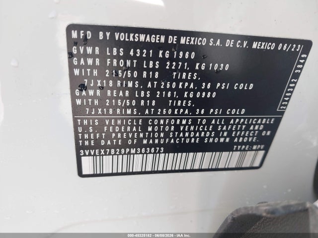 Продаж на аукціоні авто 2023 Volkswagen Taos 1.5t Se, vin: 3VVEX7B29PM363673, номер лоту: 45325182