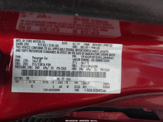 Ford FOCUS SE 2014 1FADP3F23EL266843 Image 9