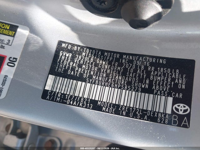 Toyota COROLLA LE 2017 5YFBURHE6HP585279 Image 9