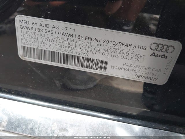 45325221 :رقم المزاد ، WAURVAFD0CN007947 vin ، 2012 Audi A8 L 4.2 مزاد بيع