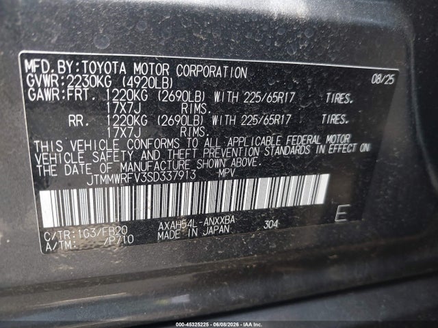 Aukcja sprzedaży 2025 Toyota Rav4 Hybrid Le, vin: JTMMWRFV3SD337913, numer aukcji: 45325225
