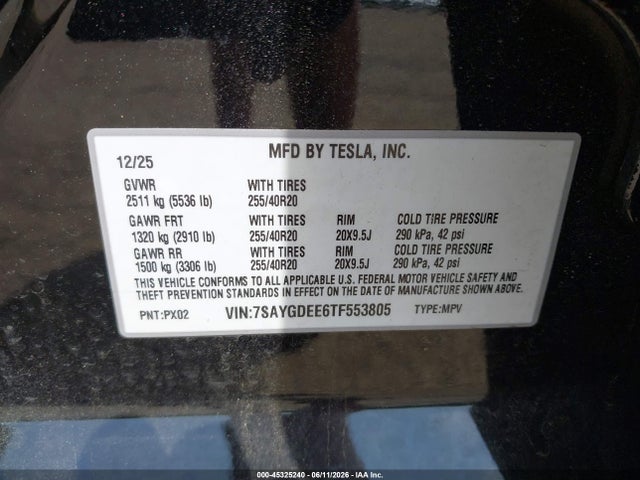 Продажа на аукционе авто 2026 Tesla Model Y All-wheel Drive/long Range Launch Series/premium All-wheel Drive, vin: 7SAYGDEE6TF553805, номер лота: 45325240
