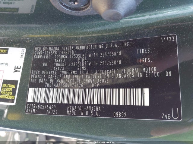 45325250 :رقم المزاد ، 7MUDAAAG5RV074126 vin ، 2024 Toyota Corolla Cross Xle مزاد بيع