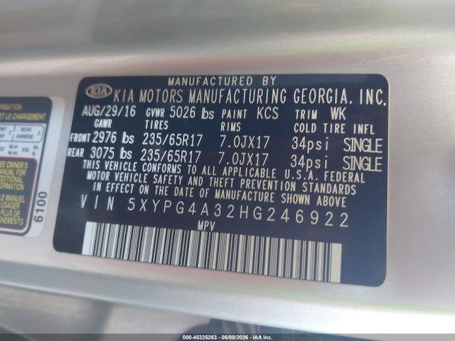 KIA Sorento 2.4l Lx 2017 5XYPG4A32HG246922 Image 9