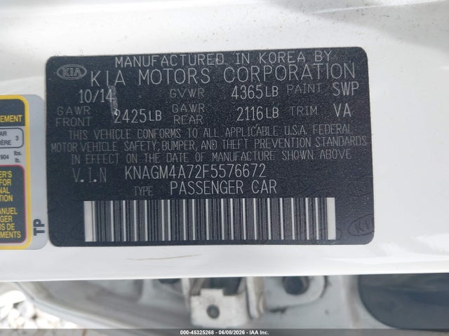 Aukcja sprzedaży 2015 Kia Optima Lx, vin: KNAGM4A72F5576672, numer aukcji: 45325268