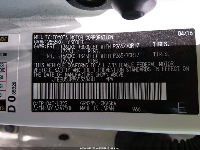 Aukcja sprzedaży 2016 Toyota 4runner Sr5 Premium, vin: JTEBU5JR8G5338441, numer aukcji: 45325276