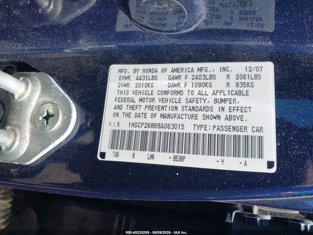 Продажа на аукционе авто 2008 Honda Accord 2.4 Ex-l, vin: 1HGCP26868A063015, номер лота: 45325289