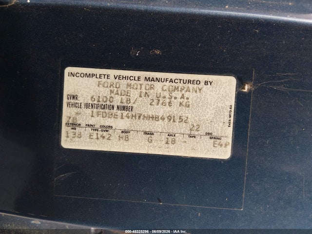 Aukcja sprzedaży 1987 Ford Econoline E150 Van, vin: 1FDDE14H7HHB49152, numer aukcji: 45325296