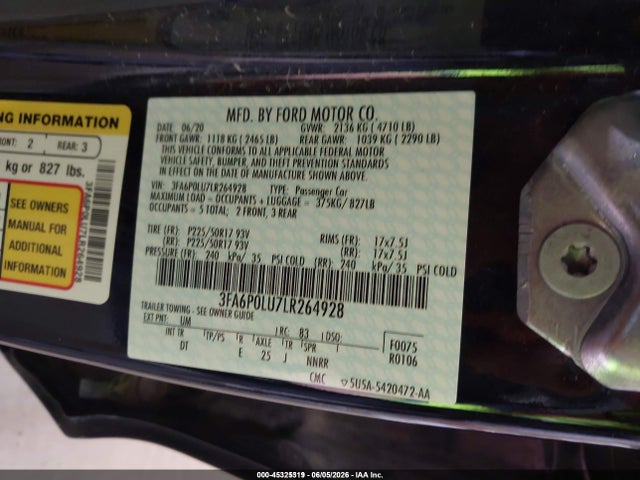 3FA6P0LU7LR264928 Ford Fusion Hybrid Se