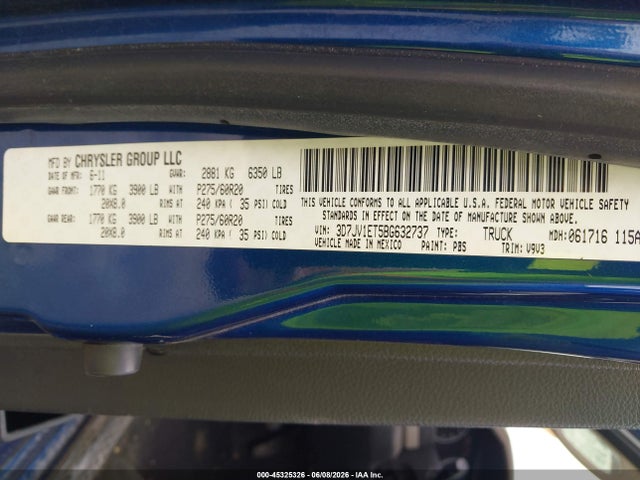 2011 Ram Ram 1500 St მანქანა იყიდება აუქციონზე, vin: 3D7JV1ET5BG632737, აუქციონის ნომერი: 45325326