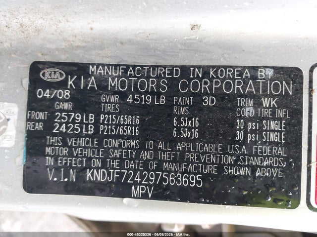 Aukcja sprzedaży 2009 Kia Sportage Lx, vin: KNDJF724297563695, numer aukcji: 45325336