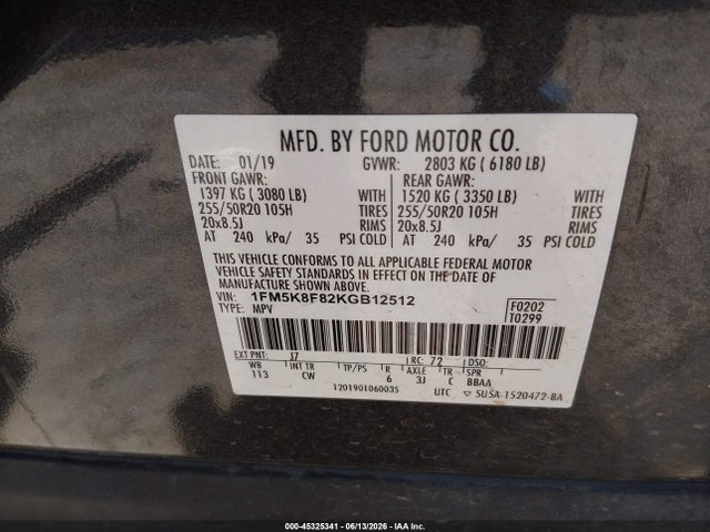 Ford Explorer Limited 2019 1FM5K8F82KGB12512 Image 9
