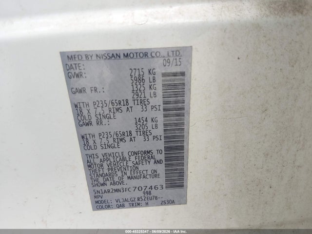 Nissan Pathfinder Sl 2015 5N1AR2MN3FC707463 Image 9
