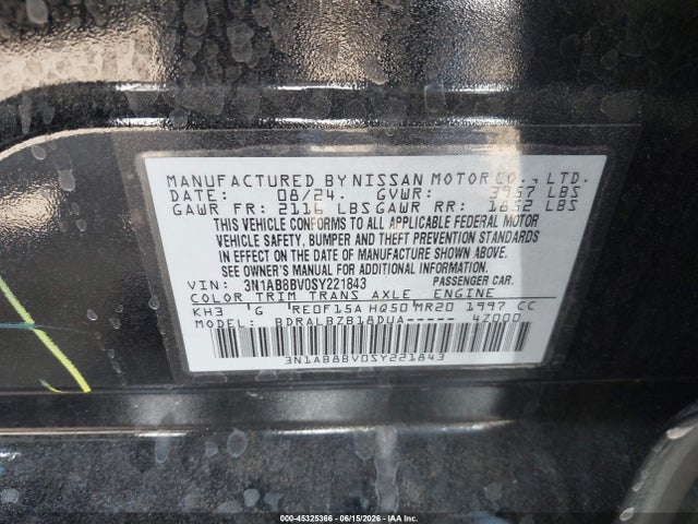 Nissan SENTRA S 2025 3N1AB8BV0SY221843 Image 9