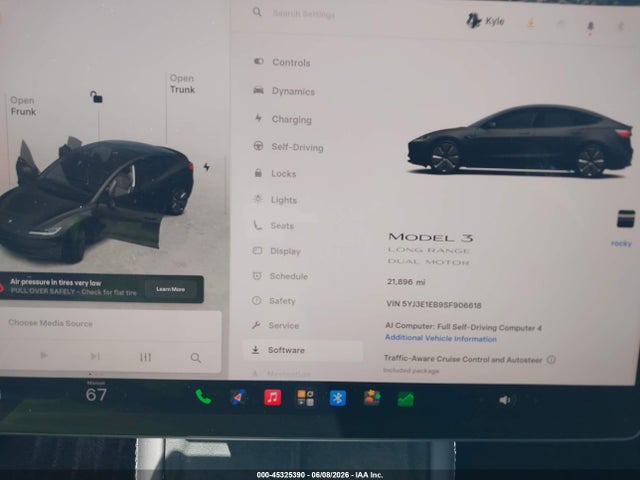 45325390 :رقم المزاد ، 5YJ3E1EB9SF906618 vin ، 2025 Tesla Model 3 Long Range All-wheel Drive مزاد بيع