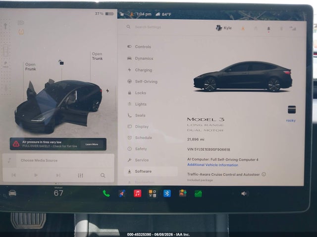 45325390 :رقم المزاد ، 5YJ3E1EB9SF906618 vin ، 2025 Tesla Model 3 Long Range All-wheel Drive مزاد بيع