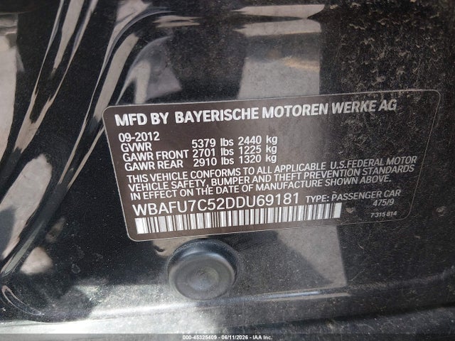Продажа на аукционе авто 2013 Bmw 535i Xdrive, vin: WBAFU7C52DDU69181, номер лота: 45325409