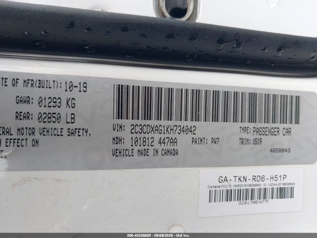2C3CDXAG1KH734042 Dodge Charger Police Rwd