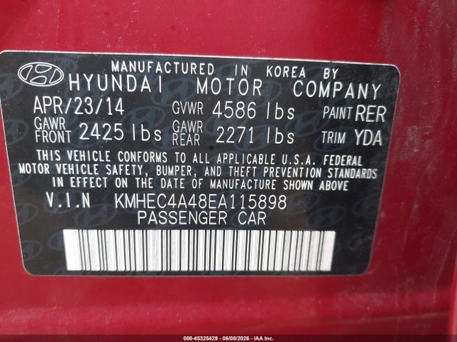 Aukcja sprzedaży 2014 Hyundai Sonata Hybrid Limited, vin: KMHEC4A48EA115898, numer aukcji: 45325429