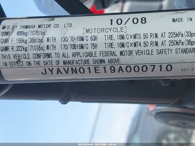 Aukcja sprzedaży 2009 Yamaha Xvs950 A, vin: JYAVN01E19A000710, numer aukcji: 45325449