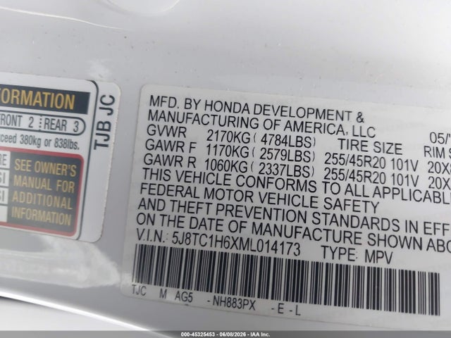 2021 Acura Rdx A-spec Package მანქანა იყიდება აუქციონზე, vin: 5J8TC1H6XML014173, აუქციონის ნომერი: 45325453