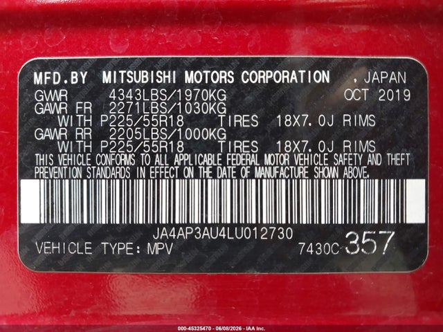JA4AP3AU4LU012730 Mitsubishi Outlander Sport 2.0 Es