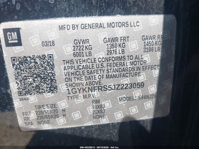 Продаж на аукціоні авто 2018 Cadillac Xt5 Premium Luxury, vin: 1GYKNFRS5JZ223059, номер лоту: 45325513