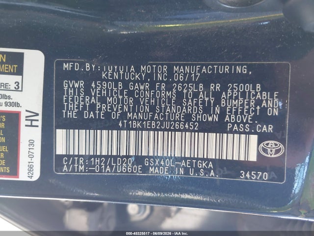 4T1BK1EB2JU266452 Toyota AVALON XLE