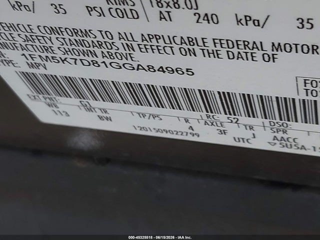 Ford EXPLORER XLT 2016 1FM5K7D81GGA84965 Image 9