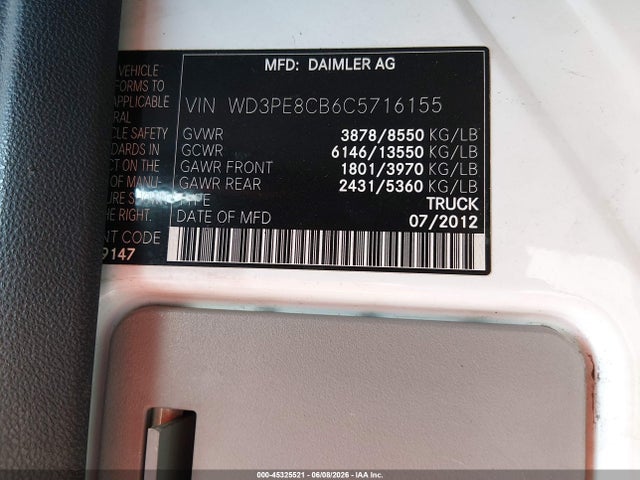 Продажа на аукционе авто 2012 Mercedes-benz Sprinter 2500 High Roof, vin: WD3PE8CB6C5716155, номер лота: 45325521