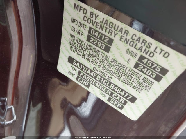 Продажа на аукционе авто 2012 Jaguar Xk, vin: SAJWA4FB1CLB48477, номер лота: 45325526