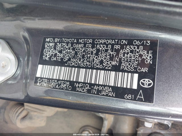 Aukcja sprzedaży 2013 Toyota Prius C One, vin: JTDKDTB37D1546722, numer aukcji: 45325540