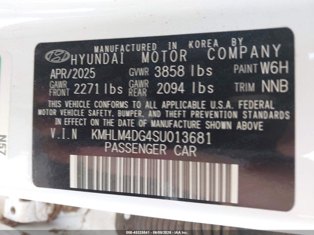 Aukcja sprzedaży 2025 Hyundai Elantra Sel Sport, vin: KMHLM4DG4SU013681, numer aukcji: 45325541