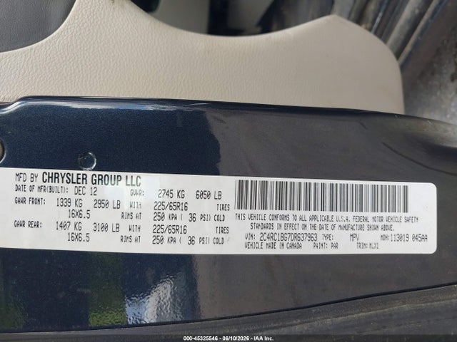 Продажа на аукционе авто 2013 Chrysler Town & Country Touring, vin: 2C4RC1BG7DR637963, номер лота: 45325546