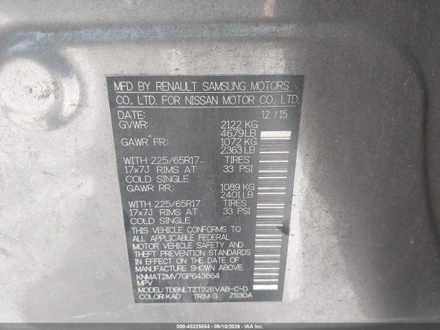 Nissan ROGUE SV 2016 KNMAT2MV7GP643864 Image 9