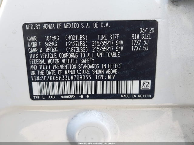 3CZRU5H33LM709055 Honda Hr-v 2wd Lx