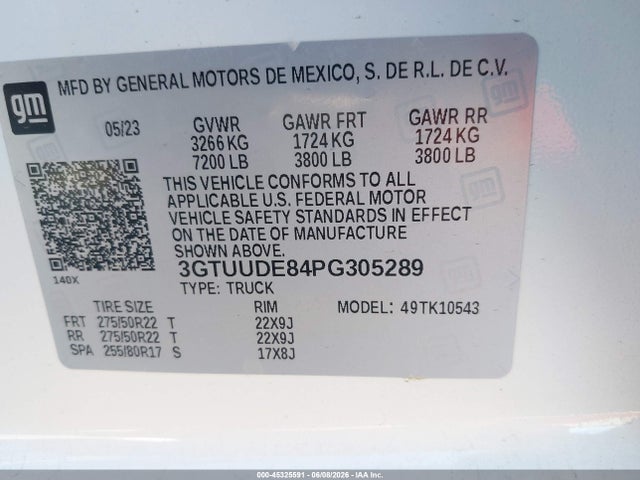 Aukcja sprzedaży 2023 Gmc Sierra 1500 4wd  Short Box Slt, vin: 3GTUUDE84PG305289, numer aukcji: 45325591