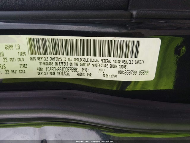 45325637 :رقم المزاد ، 1C4RDHAG1DC675981 vin ، 2013 Dodge Durango Sxt مزاد بيع