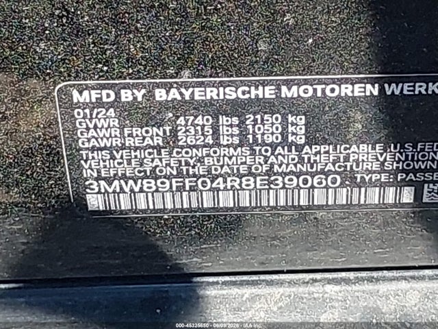 Продаж на аукціоні авто 2024 Bmw 330i Xdrive, vin: 3MW89FF04R8E39060, номер лоту: 45325650