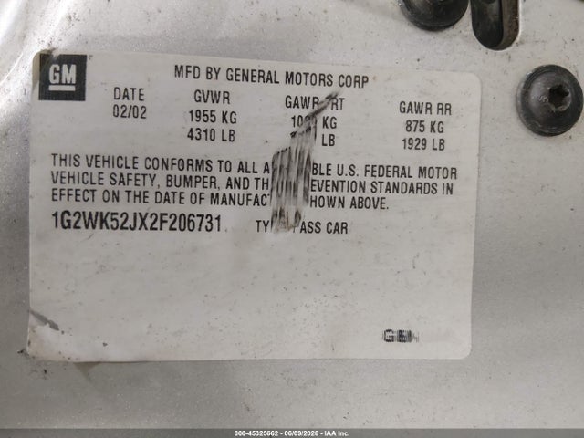 Aukcja sprzedaży 2002 Pontiac Grand Prix Se, vin: 1G2WK52JX2F206731, numer aukcji: 45325662