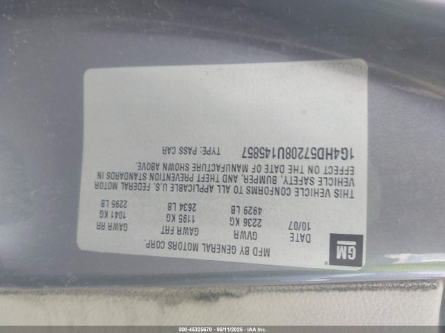 Продаж на аукціоні авто 2008 Buick Lucerne Cxl, vin: 1G4HD57208U145857, номер лоту: 45325670
